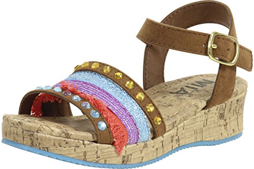 MIA Kids Little Girl's Mylie Cognac Nova Suede Wedge Sandals Shoes Sz: