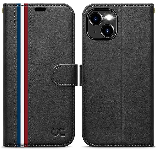 OCASE iPhone 15 Plus Hülle Handyhülle [Premium PU Leder] [Kartenfach] [Standfunktion] RFID Schutzhülle Klapphülle Handytasche Lederhülle Kompatibel für iPhone 15 Plus (6,7 Zoll) Stilvoll Schwarz