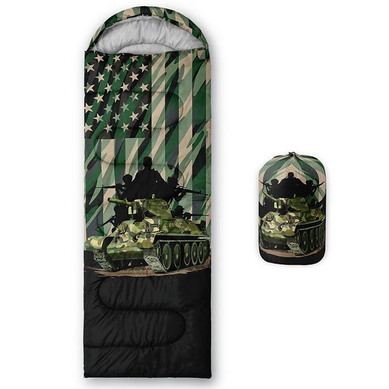 Datura home Kids Sleeping Bag for Boys,Camouflage Ameriaca Flag Tank-Lightweight Warm Portable Outdoor Indoor-Waterproof Cold Weather Resistant Sleeping Bag for Camping Hiking(Camouflage 32*90