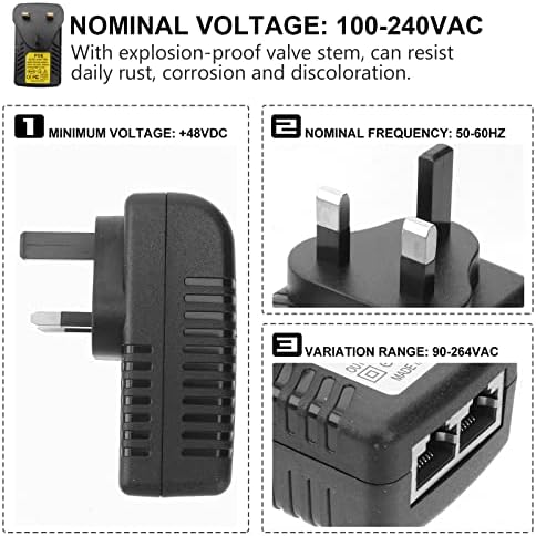 STOBOK DC Power Supply Adapter, 48V 0.5A POE Injector Power Supply Over Ethernet Adapter with UK Plug for POE Device Black