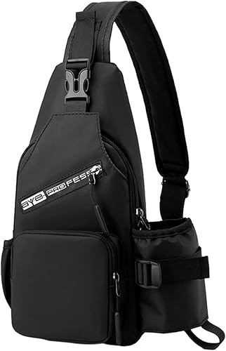 Sling Bags Crossbody with Water Cup Pocket Leather Messenger Bag,Chest Bag Sling Bag with USB Hole for Outdoor Travel