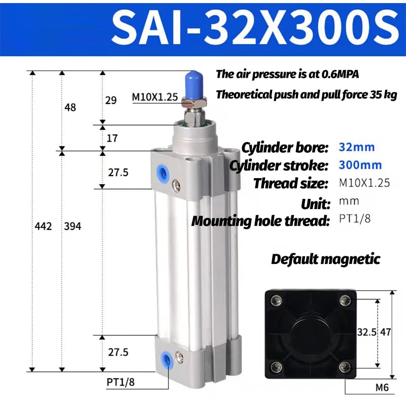 Cilindro estándar de aire serie SAI 32 neumático SAI32-300S 3