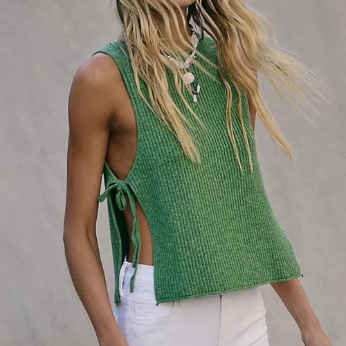 Women Split Side Tie Sweater Vest Top Y2k Ribbed Knit Tank Tops4