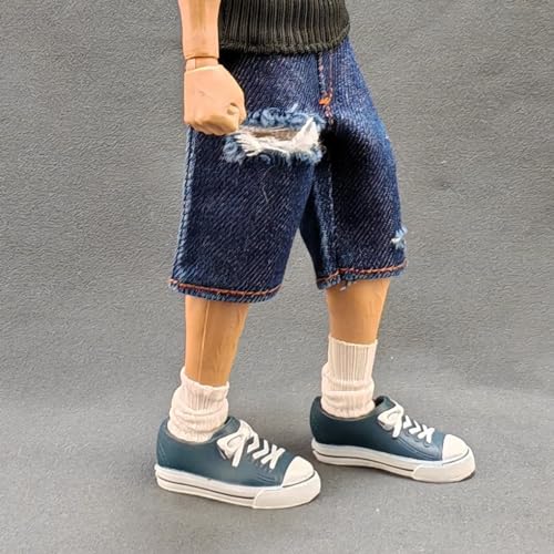 Short en denim bleu à l'échelle 1/12 AMITD finitions coutures miniatures