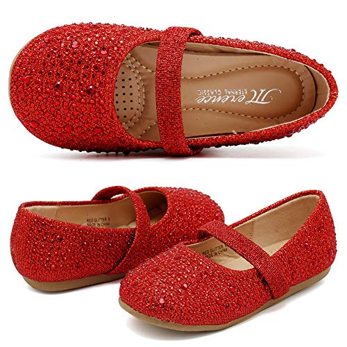 CIOR Girls Ballet Flats Shoes Ballerina Bowknot Jane Mary Wedding for Party Toddlers Elastic Princess Dress from Merence,VGZA2,Shine-red,25