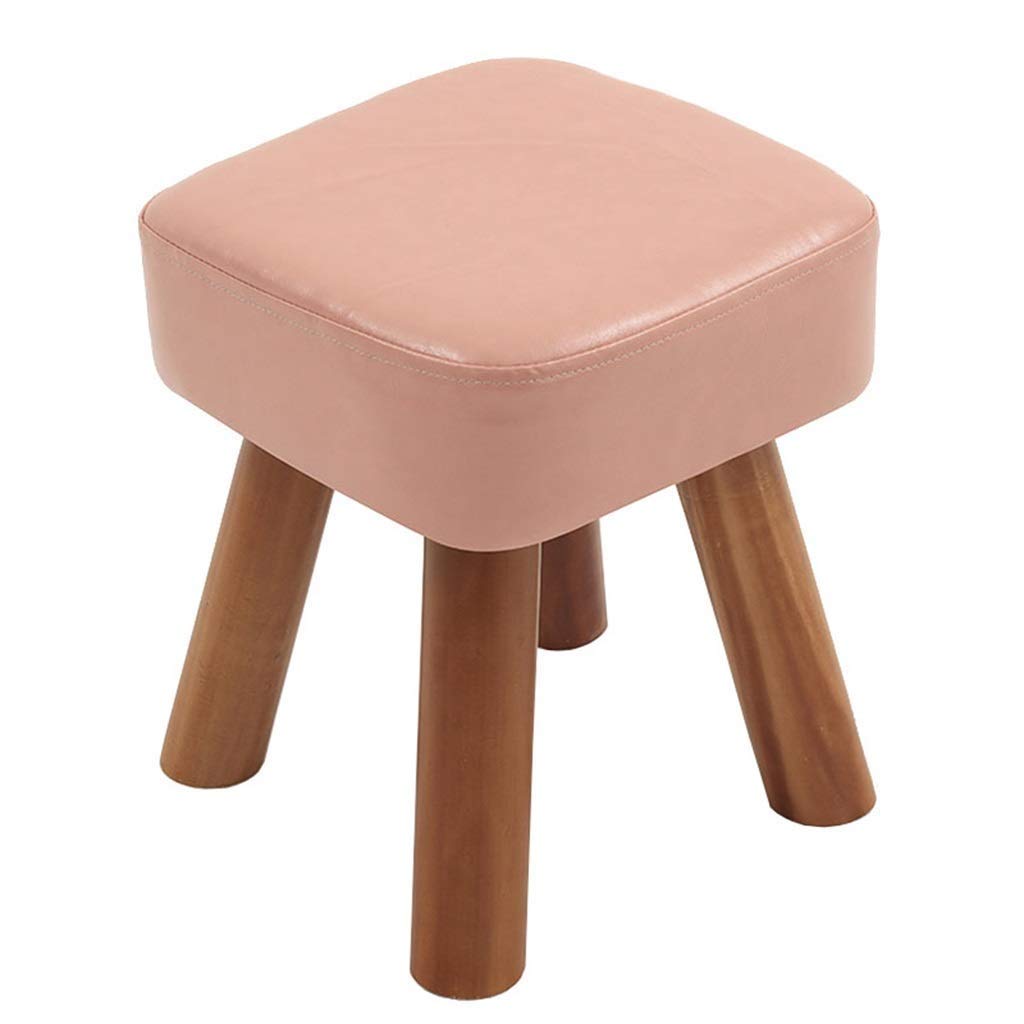 Chaise carrée de coiffeuse en bois noble et cuir synthétique rose