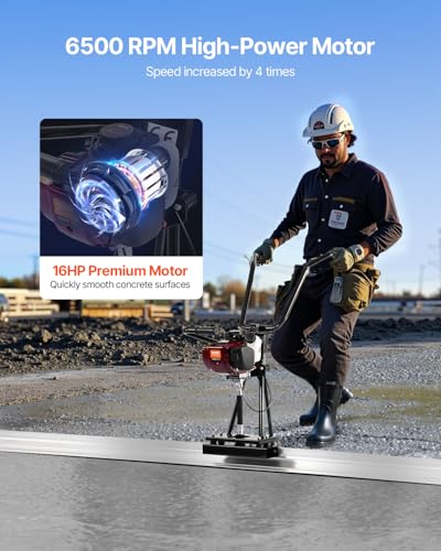VEVOR Concrete Power Screed, 12 ft Aluminum Board Straight Edge Bar Set, 4 Stroke Cement Finishing Vibrating Motor with Height Adjustable Handles, High Efficient Concrete Tool 6500RPM - Image 2