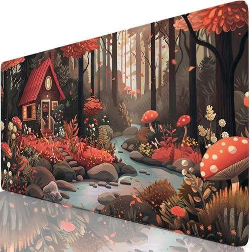 Tapis de Souris XXL 120x60cm, Rouge Tapis de Souris Gaming, Sous Main Bureau Gaming Champignon Mouse Pad avec Coutures sur Les Bords, Antidérapant Mouse Pad Accessoire Bureau pour Gamer, Maison Y8-106