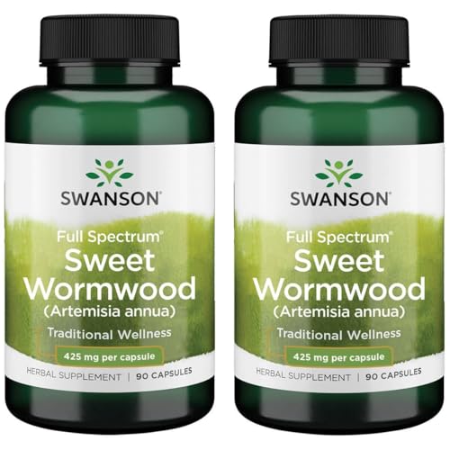 Swanson Sweet Wormwood - May Promote GI Gut Health Microbial Balance & Digestive Health Support - Herbal Supplement with Artemisinin - (90 Capsules 425mg Each) 2 Pack