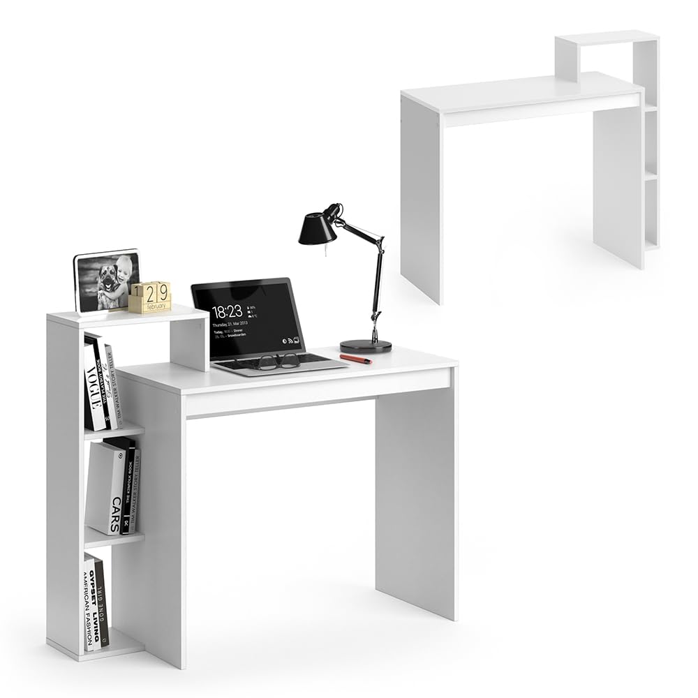 Vicco Bureau Leo, Blanc, 110x40cm | avec compartiments ouverts pour un rangement flexible