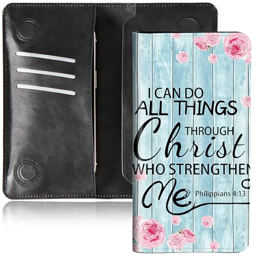 Bible Verses Philippians 4-13 Bifold Wallet for Men Women,PU Leather Dual Magnetic Clasp Closure Long Wallet Clutch Bag with RFID Blocking Money Phone Pockets& Card Slots
