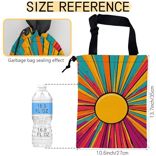Image of Retro Sunlight Stripes Car Trash Bag, Hanging Drawstring Car Garbage Bag,Canvas Car Back Seat Organizer with Adjustable Buckle for Men and Women