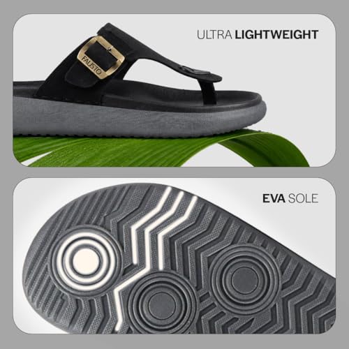 Image of FAUSTO Men Buckle Adjustable T-Strap Side Stitched Summer Waterproof Slip On Sandals|Comfort Featherlite Insole|Thong Slipper for Monsoon Rainy Season