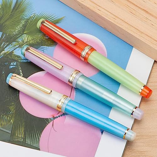 Jinhao 82 Acrylic Fountain Pen, Iridium Extra Fine Nib With Ink Converter, Morandi Lake Blue Contrast Color Classic Design Smooth Writing Pen (Gold Trim) #TOP2