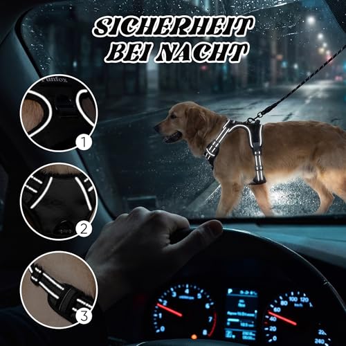 Funfox Hundegeschirr Mittelgroße Hunde, Anti Zug Brustgeschirr Verstellbares Geschirr Hund, Antiziehgeschirr mit Griff und Reflektorstreifen, No Pull Geschirr für Kleine Mittlere Grosse Schwarz M