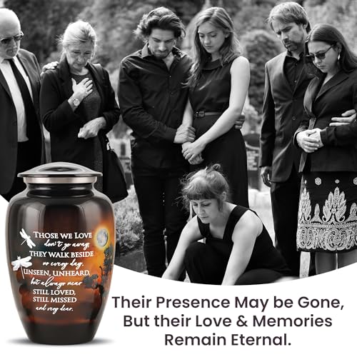 Image of Handcrafted Large Urn for Ashes Adult Male & Female - Funeral Cremation Urns for Human Ashes Adult Man with Sentimental Quote, Cross Necklace & Velvet Bag - Elegant Memorial Burial Urns - 220lbs