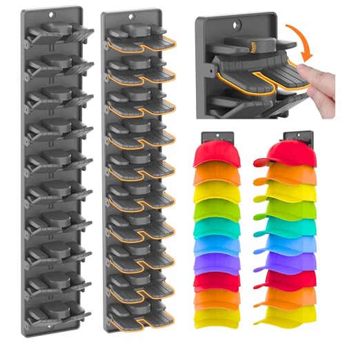 JYSMYWS Hutorganizer für Baseballkappen 2er-Pack mit integrierten Federclips - Wandmontage Schrank-Hutständer-Halterung Aufbewahrung für Tür/Schrank Display Hutständer Aufhänger (Starker Klebstoff