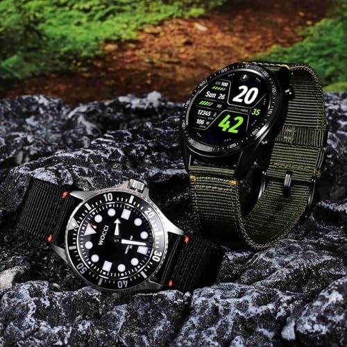 Image of WOCCI Nylon Watch Bands, Contrast Woven Design, Quick Release, Stainless Steel Buckle, Band Width 20mm 22mm 24mm 26mm