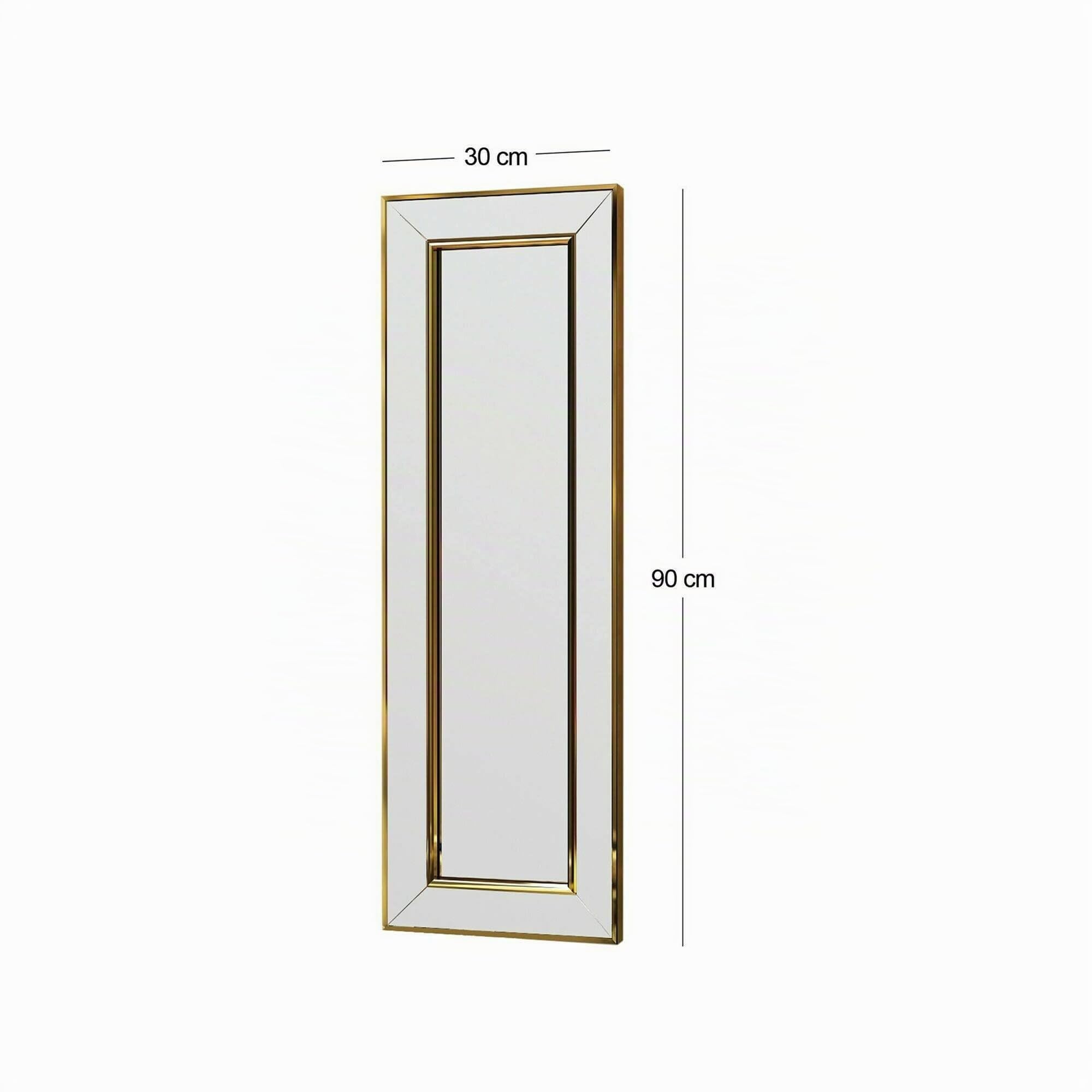 Dmora - Specchio Musca, Specchiera, Articolo d'arredo a muro, Decorazione con specchio, 30x3h90 cm, Oro