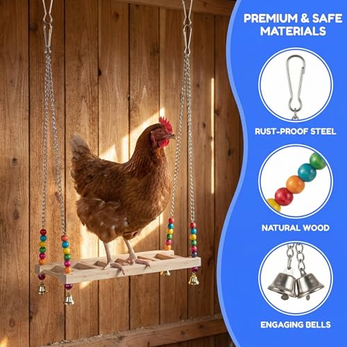 Image of Little World Chicken Toys Complete Set of 12 - All-in-One Chicken Coop Accessories with Xylophone, Swing, Chicken Mirror, Ladder, Vegetable String Bag & Hanging Feeder Coop Toy for Happy Hens