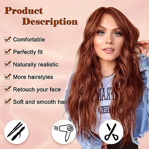 PORSMEER Long Copper Wigs for Women with Middle Part Ginger Wig Wavy Curly Synthetic Hair Natural Looking Heat Resistant Fiber for Daily/Halloween Party,26inch,Auburn Color - Image 4