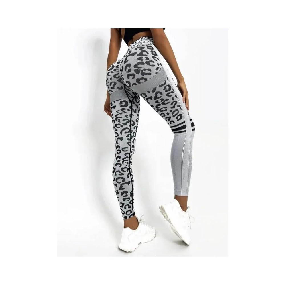 DYRBF - Leggings da donna a vita alta, senza cuciture, stampa leopardata, per yoga, controllo della pancia, per sollevamento dei glutei, per palestra, allenamento, corsa