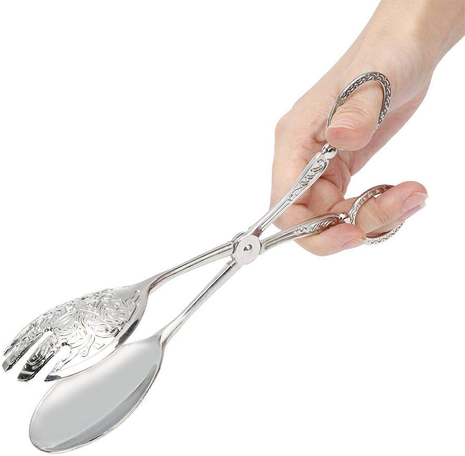 Buffet Tongs Zinc Alloy Salad Tong Kitchen Tong Serving Non-slip Cooking Tongs(Sliver)