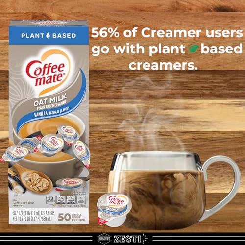 Vanilla Oat Milk Creamer Singles, 50 Count Box (Pack of 2) with ZESTI 20ML Spoon – Plant-Based, Non-Dairy, Vegan, Gluten-Free