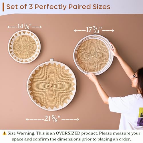 Chi An Home Extra Large Wall Basket Decor Boho Wicker Wall Hanging Set 3 - Image 2