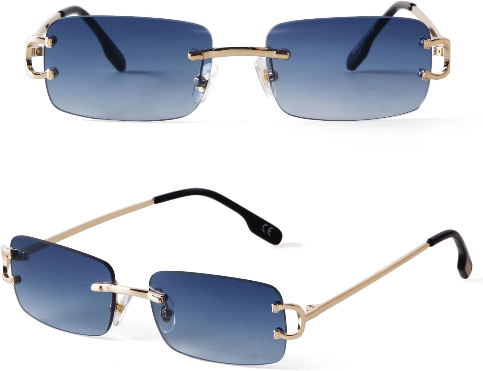 Rimless Sunglasses for Men Women Fashion Small Narrow Rectangle Sun Glasses Shades 90s Eyewear