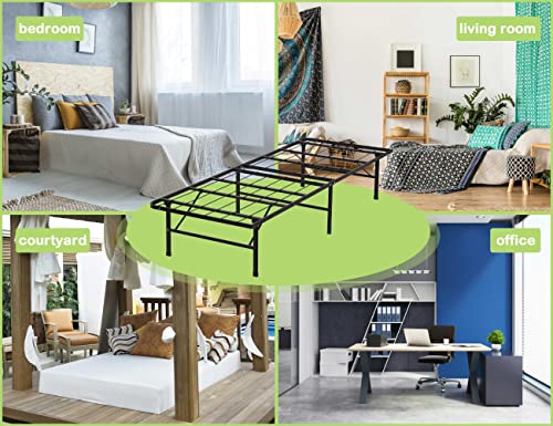 14 Inch High Twin Bed Frames Foldable Easy Assembly Twin Metal Bed Frame With Steel Slat Support & Storage Space For Bedroom Camping Tent Noise Free Twin Bed Frame No Box Spring Needed,Platform Bed #TOP6