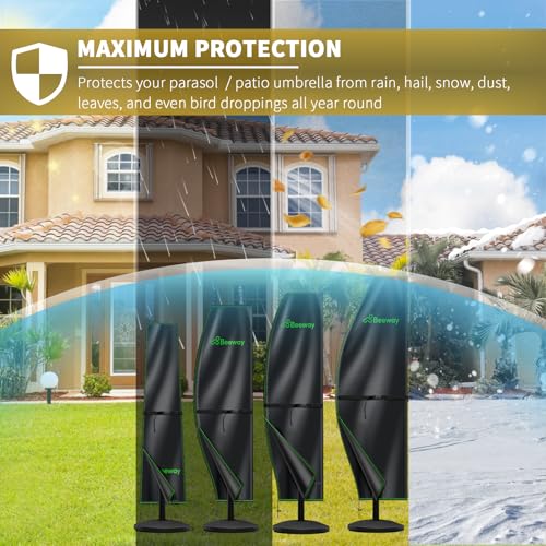 BEEWAY Garden Parasol Cover Waterproof, Outdoor Cantilever Parasol Cover with Zipper and Rod Fit for 2m to 4m Banana Patio Umbrella - 210D Oxford Fabric, Anti-UV , Windproof - 265 x 40/70/50cm - Image 6