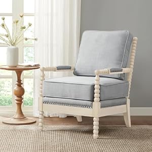 Madison Park Accent Chairs for Living Room Farmhouse Modern Armchair, Solid Wood, Antiqued Finish, Upholstered Seat Removable, Bedroom Lounge for Reading, 25.5″ W, Light Blue/Antique Cream