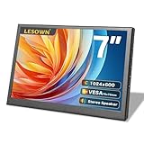 LESOWN 7 inch Mini Monitor HDMI LCD Display PC Case Secondary Screen 1024x600 IPS Small Portable Monitor with Speakers PC Temperature Display for Laptop Windows