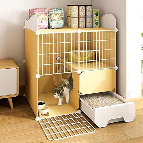 猫用ケージ ボックス クレート ケネル、 DIY ペットケージ プレイペン トイレ付き 多段式 多色 複数サイズ(754985cm-yellow)