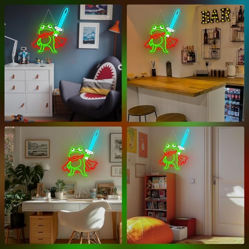 Image of Frog Prince Neon Sign Green Neon Signs 13x16 Inch Cute Cartoon LED Light for Man Cave Gamer Gift Game Room Bedroom Bar Pub Wall Decor USB Powered