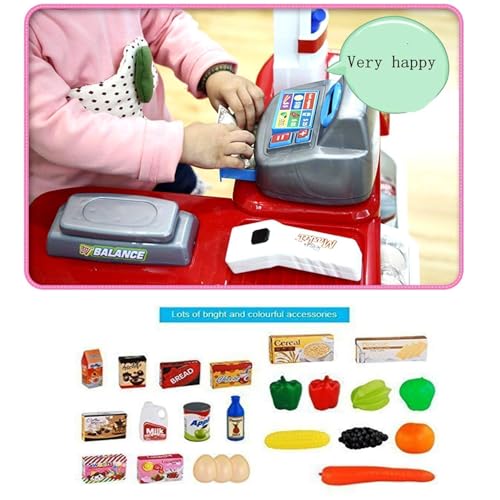 Image of Cash Supermarket Playset with Working Scanner Register Plastic 42 Pcs Big Size Kitchen Playset | Musical & Light Kitchen Set Toy for Kids with Sound and Accessories Set for (Home Super Market)