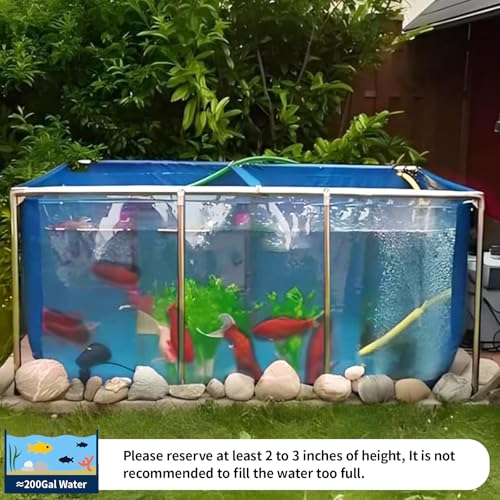 Image of PVC KOI Aquarium Tank, Temporary Fish Tank with Clear Viewing Panel, KOI /Goldfish Pond with 304SS Frame & Drain Valve(59.0 inch L*31.5 inch W*27.6 inch H, About 200Gal Water Capacity)