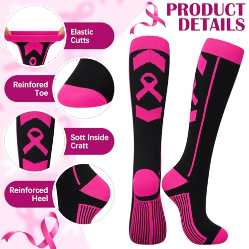Funtery 12 Pairs Breast Cancer Awareness Socks Women Pink Ribbon Compression Socks Pink out Football Volleyball Softball3
