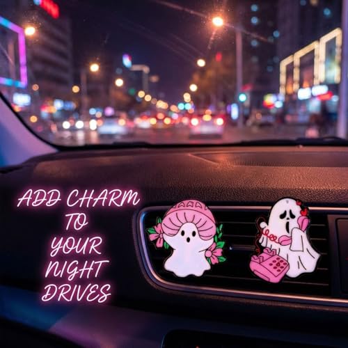 Image of Car Air Fresheners Vent Clips Car Diffuser Vent Clip, Car Decoration Cute Car Interior Decor, Car Accessories for Women (2 Pcs Pink Halloween Ghost-C)