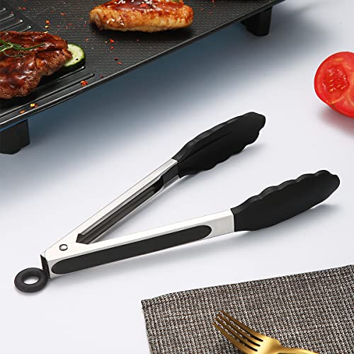 Kitchen Tongs for Cooking Grill & BBQ, Kyraton Stainless Steel 9" Cooking Tongs Heat Resistant Handle Non Slip, Kitchen Tongs with Silicon Tips for Salad,Ice,Fry, Serving,Oven. (Silver) - Image 3