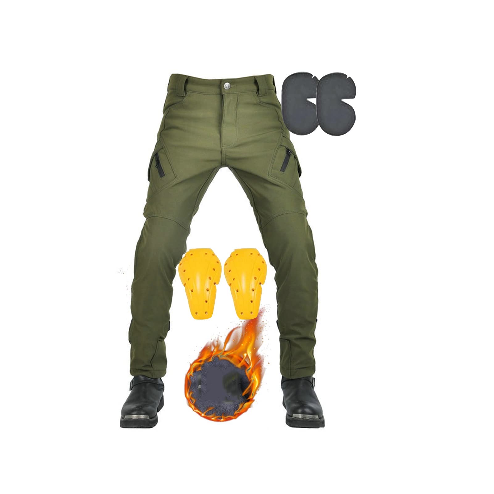 Winter Motorcycle Riding Pants Comes With Removable CE Armor Waterproof, Padded Motorbike trousers (Color : Green, Size : L)