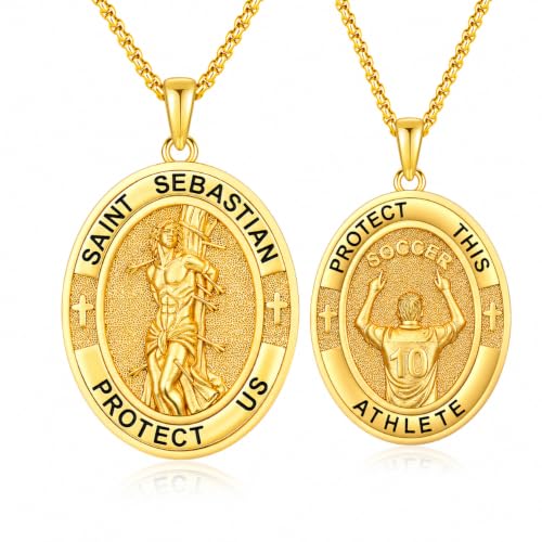 St Sebastian Medal for Men Women 14k Gold Plated Medalla De San Sebastian