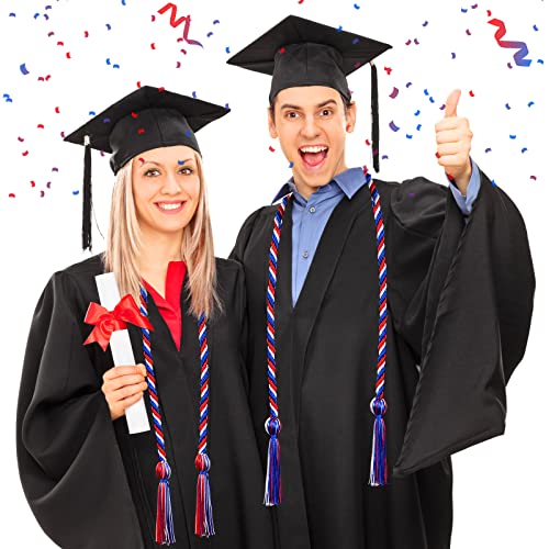 4 Pieces Graduation Cords Polyester Yarn Honor Cord Braided Double Grad Cords With Tassels, 67 Inch For Graduates (Red, White And Blue) #TOP4