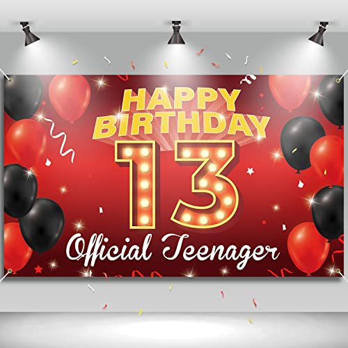 13th Birthday Decorations for Boys Girls, Happy 13th Birthday Backdrop Banner, Official Teenager Birthday Photo Booth Props Red, 13 Years Old Birthday Party Yard Sign Supplies, Fabric, Vicycaty