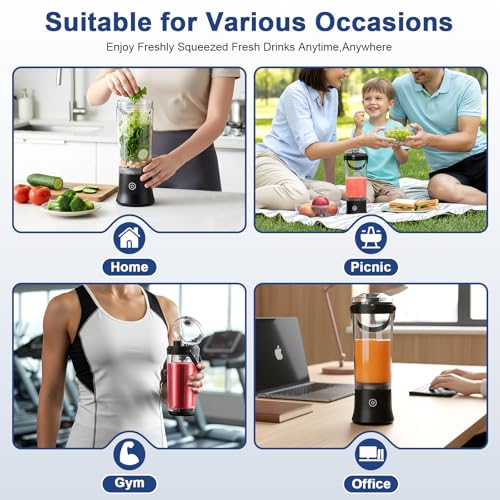TopEsct tragbarer Mixer für Shakes und Smoothies,500 ml leistungsstarker kabelloser Mini-Mixer,wiederaufladbar mit 6 ultrascharfen Klingen für Reisen,Büro und Sport (Schwarz)