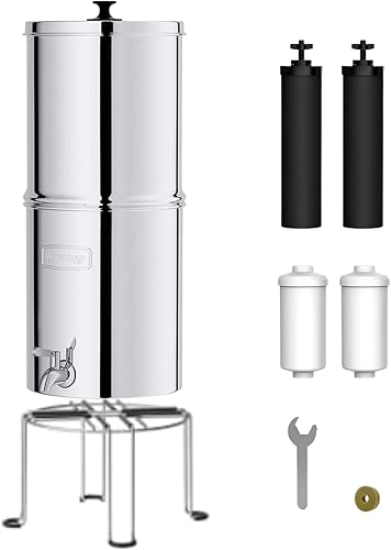 Waterdrop Sistema de filtro de agua alimentado por gravedad de 2.25 G con 4 filtros y grifo de metal y filtro de agua con soporte de acero inoxidable