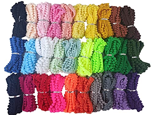 Mini Pom Pom Trim 29 Yards 29 Colors 5mm Ball Fringe Trim for Sewing Accessory Decoration DIY Crafts (Mixed Color 1 1743)