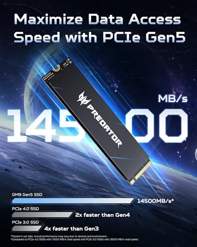 Image of Acer Predator GM9 M.2 Gen5 SSD 2TB, up to 14500 MB /s, NVMe 2.0 PCIe 5.0 Internal Solid State Drive for AI Workloads, Gaming & Content Creation, Compatible with DirectStorage, Laptop and Desktop PC