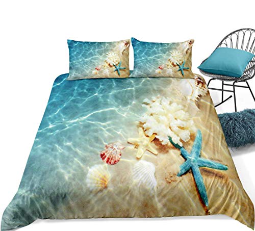 Bedbay Beach Queen Duvet Cover Set,Coastal Bedding Set Queen,Teen Girls Boys Starfish Beach Decor 3 Pieces Microfiber Quilt Cover,Beach Themed Bedding Set For Summer thumb #8